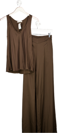 JAKI LONDON 2-piece Chocolate Brown Satin Cami Top & Wide Leg Trouser Set UK XS