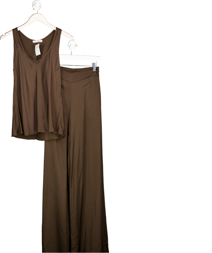 JAKI LONDON 2-piece Chocolate Brown Satin Cami Top & Wide Leg Trouser Set UK XS