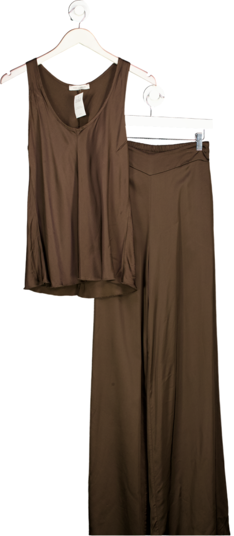 JAKI LONDON 2-piece Chocolate Brown Satin Cami Top & Wide Leg Trouser Set UK XS