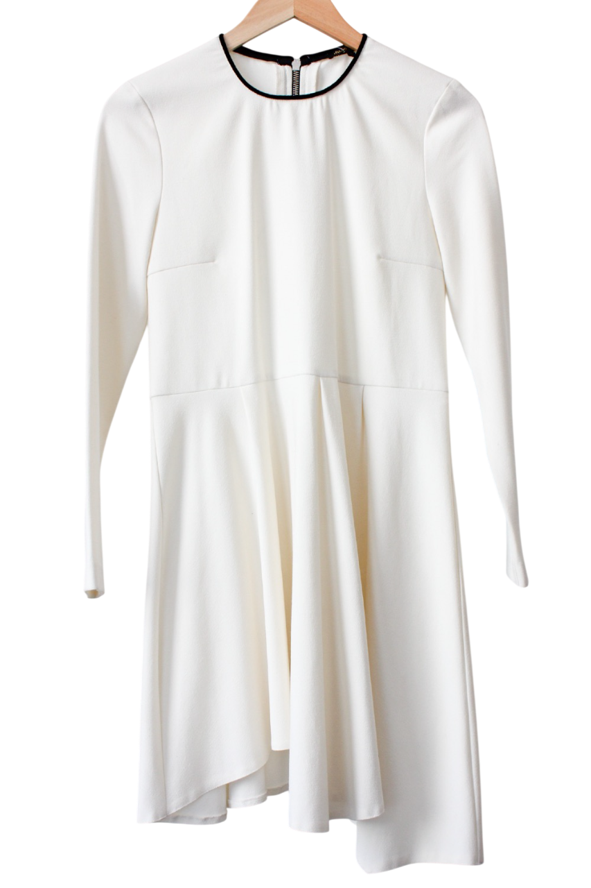 Maje Cream Mini Dress With Black Trimmed Neckline And Sleeves UK 10