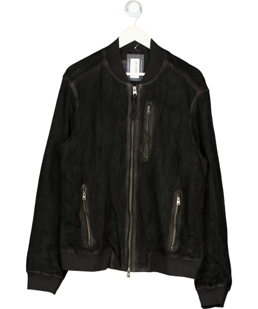 AllSaints Black Kemble Suede Bomber Jacket UK XL