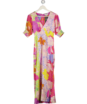 NEVER FULLY DRESSED Multicoloured Floral Short Shirred Sleeve Midi Dress UK 8