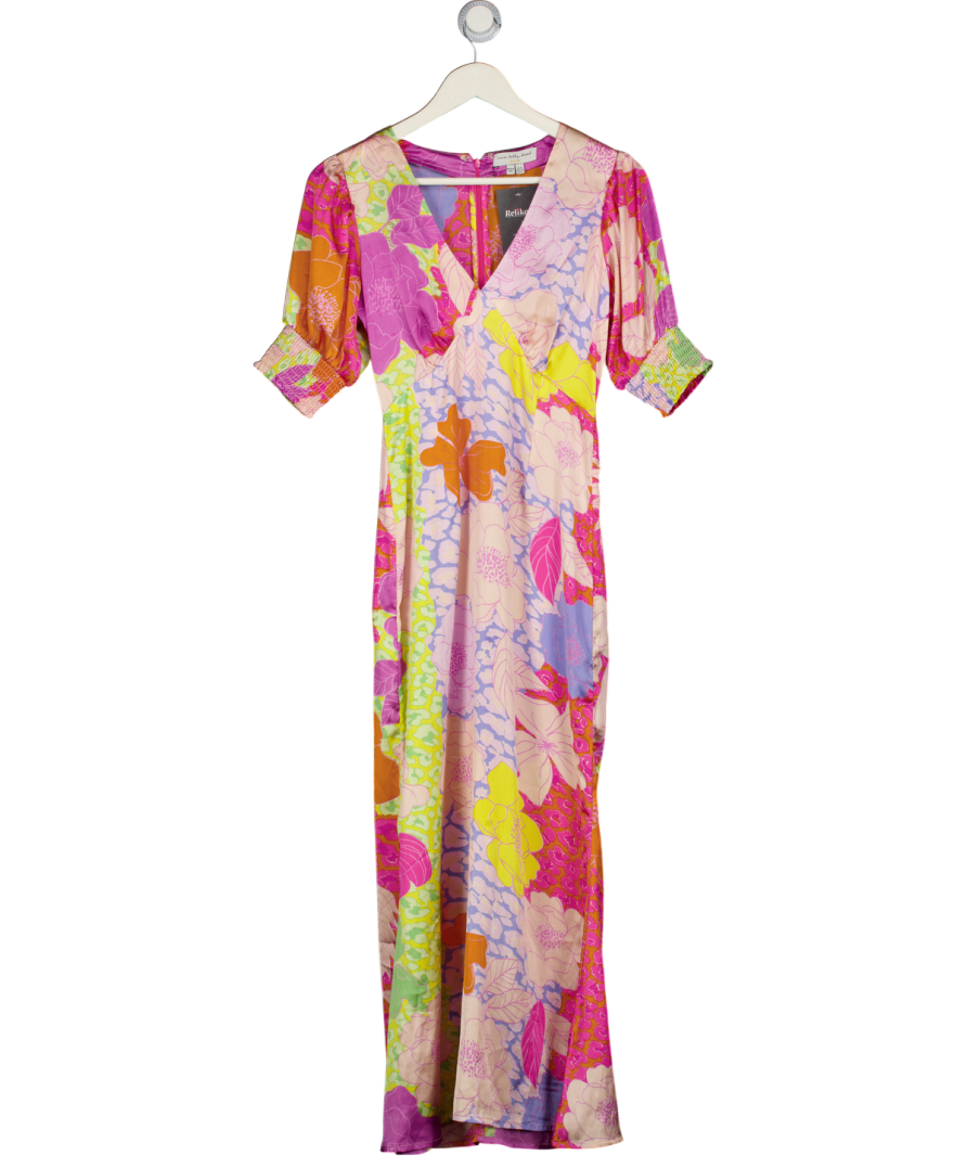 NEVER FULLY DRESSED Multicoloured Floral Short Shirred Sleeve Midi Dress UK 8