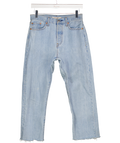 LEVI'S Blue Bleached Denim 'wedgie Straight' Frayed Hem Cropped Jeans W29