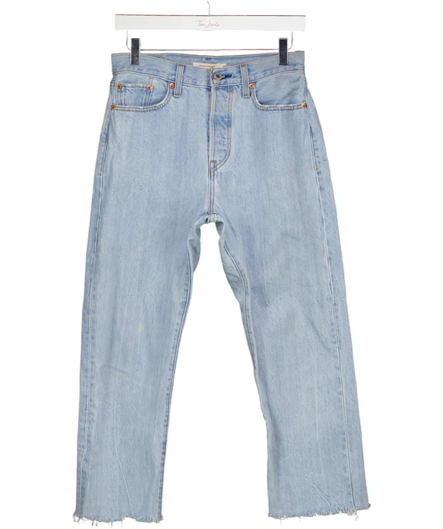 LEVI'S Blue Bleached Denim 'wedgie Straight' Frayed Hem Cropped Jeans W29