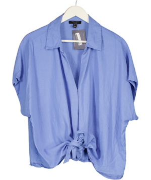 New Look Blue Tie Front Short Sleeve Shirt UK 22