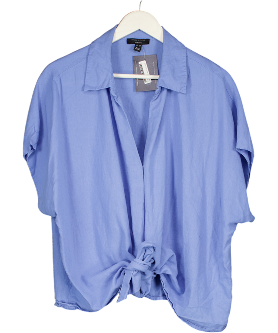 New Look Blue Tie Front Short Sleeve Shirt UK 22