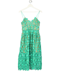 SELF PORTRAIT Green Azaelea Floral-embroidered Woven Midi Dress UK 10