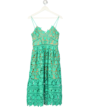 SELF PORTRAIT Green Azaelea Floral-embroidered Woven Midi Dress UK 10