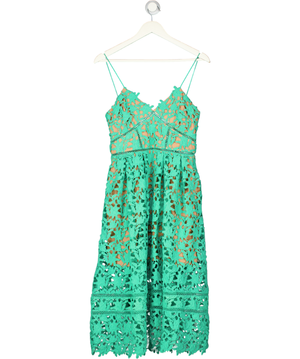 SELF PORTRAIT Green Azaelea Floral-embroidered Woven Midi Dress UK 10