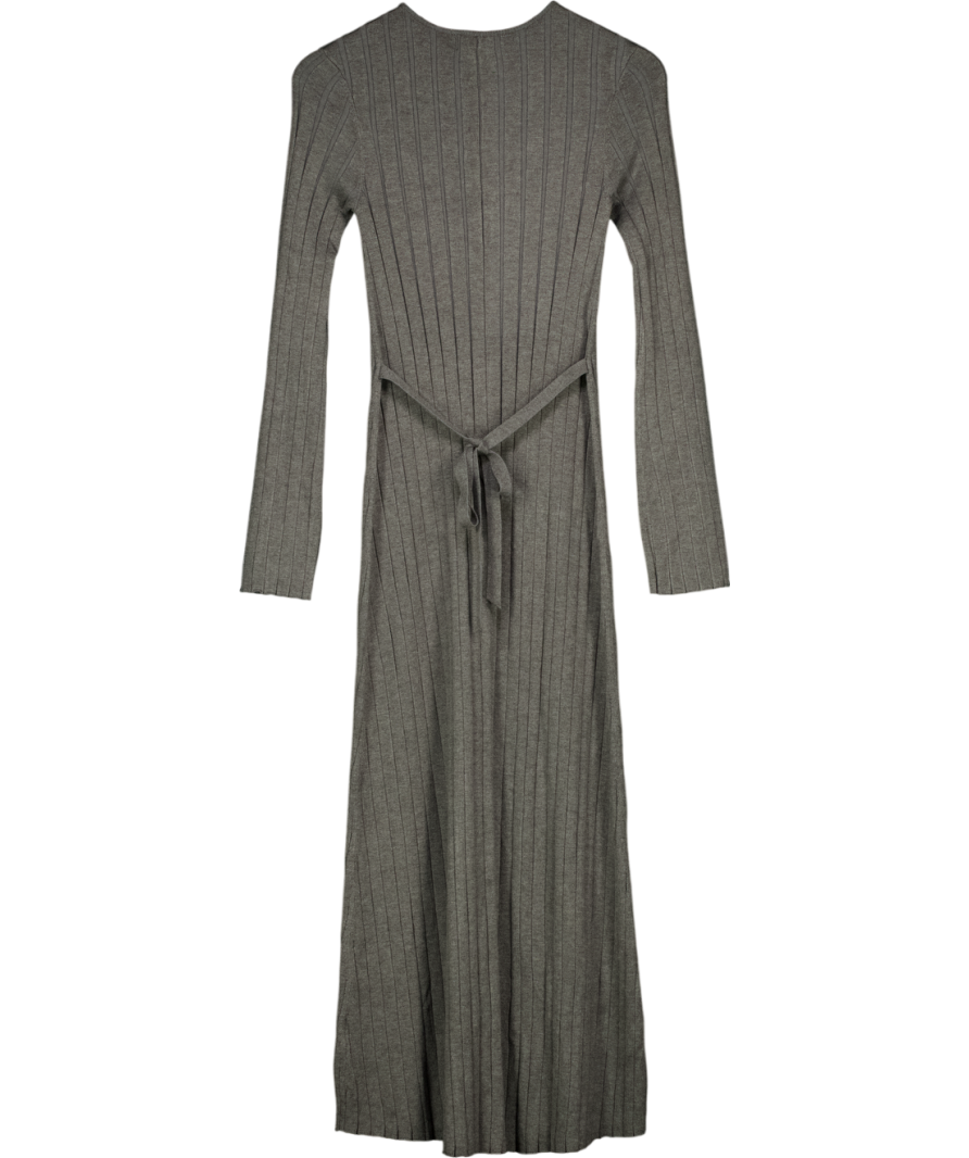 PRETTY LAVISH Grey Ribbed Knit Midi Dress UK S