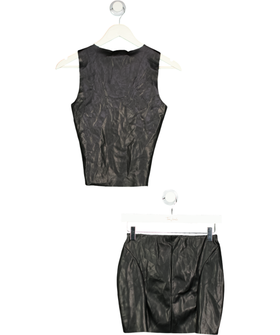 coucoo Black Faux Leather Sleeveless Top (xs) And Mini Skirt (m) Set UK S/M