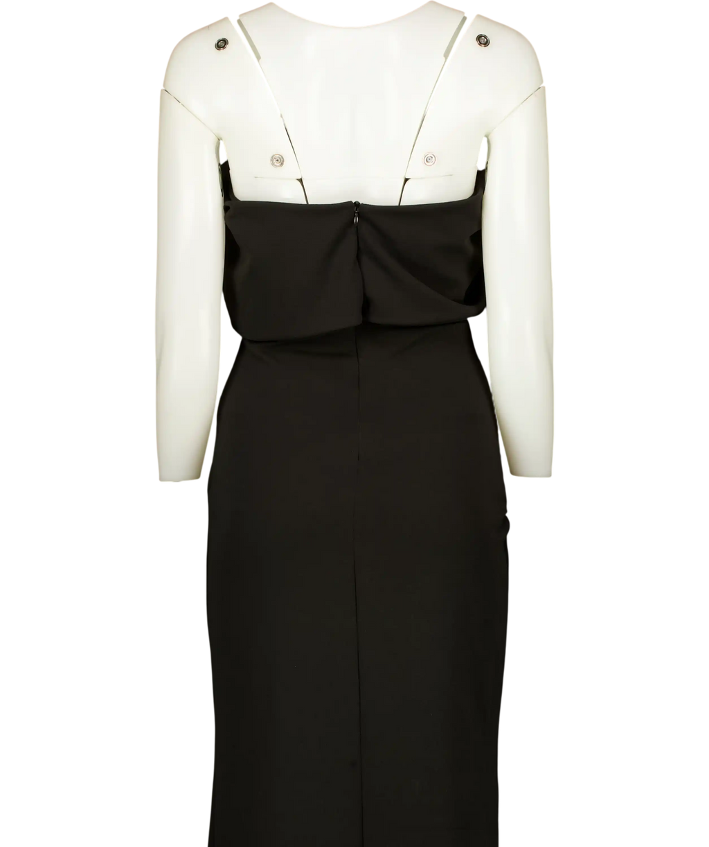 Club L Eva Black Bardot Bow Detail Maxi Dress With Thigh Split UK 8