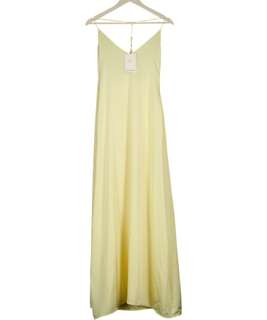 PEPPERMAYO Yellow Satin Fine Line Maxi Dress UK 8