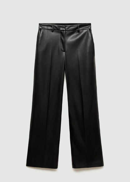 MANGO Black Wide Leg Leather Effect Trousers UK 10