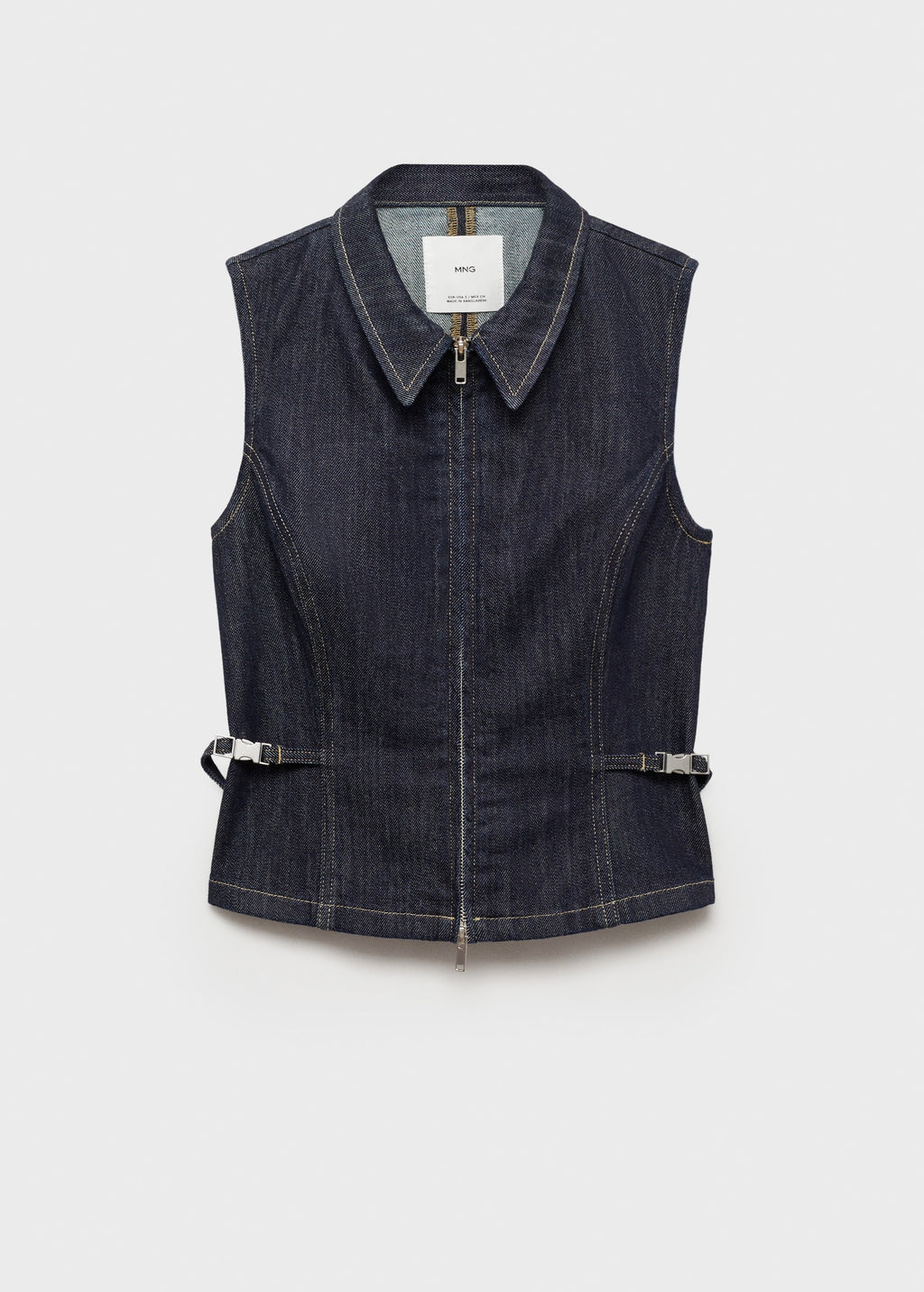 MANGO Blue Denim Top With Metallic Detail UK M