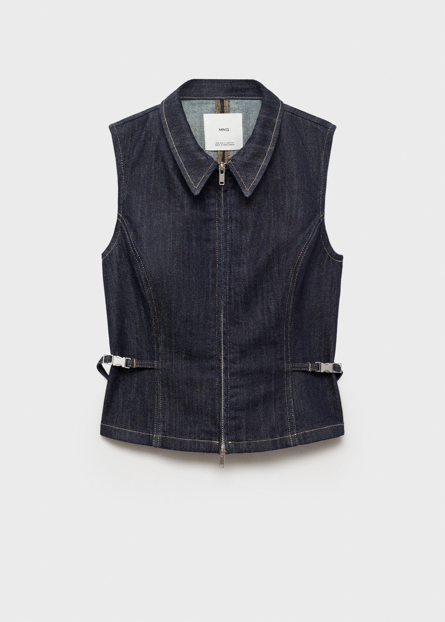MANGO Blue Denim Top With Metallic Detail UK M