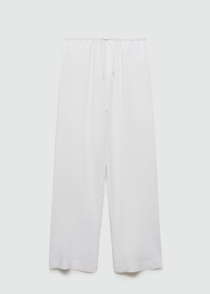 MANGO White Travis Straight Linen Blend Trousers UK S