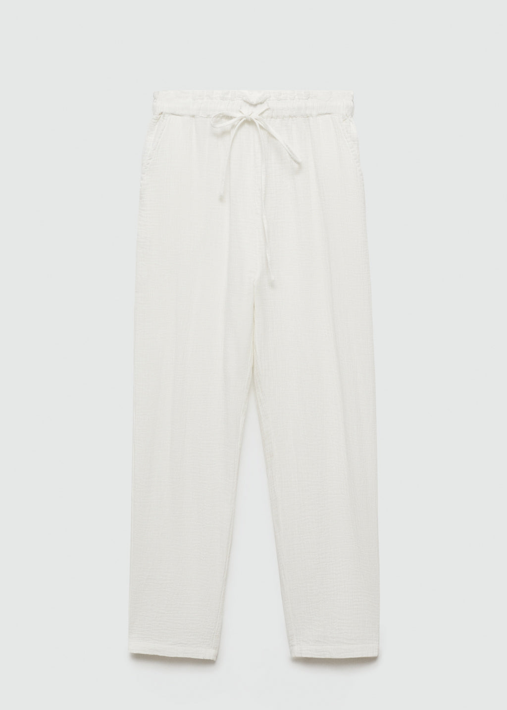 MANGO White Indie Elastic Waist Cotton Trousers UK S