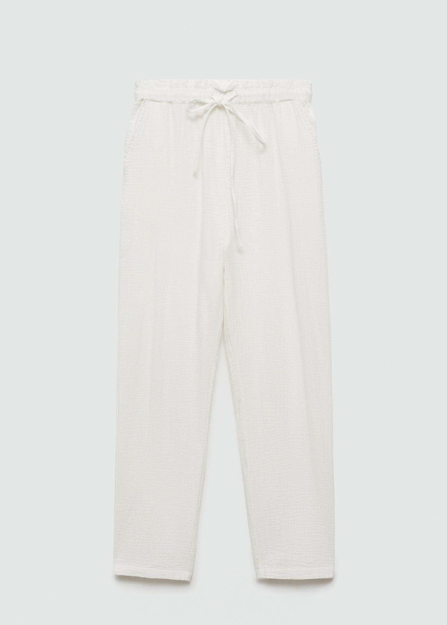 MANGO White Indie Elastic Waist Cotton Trousers UK S