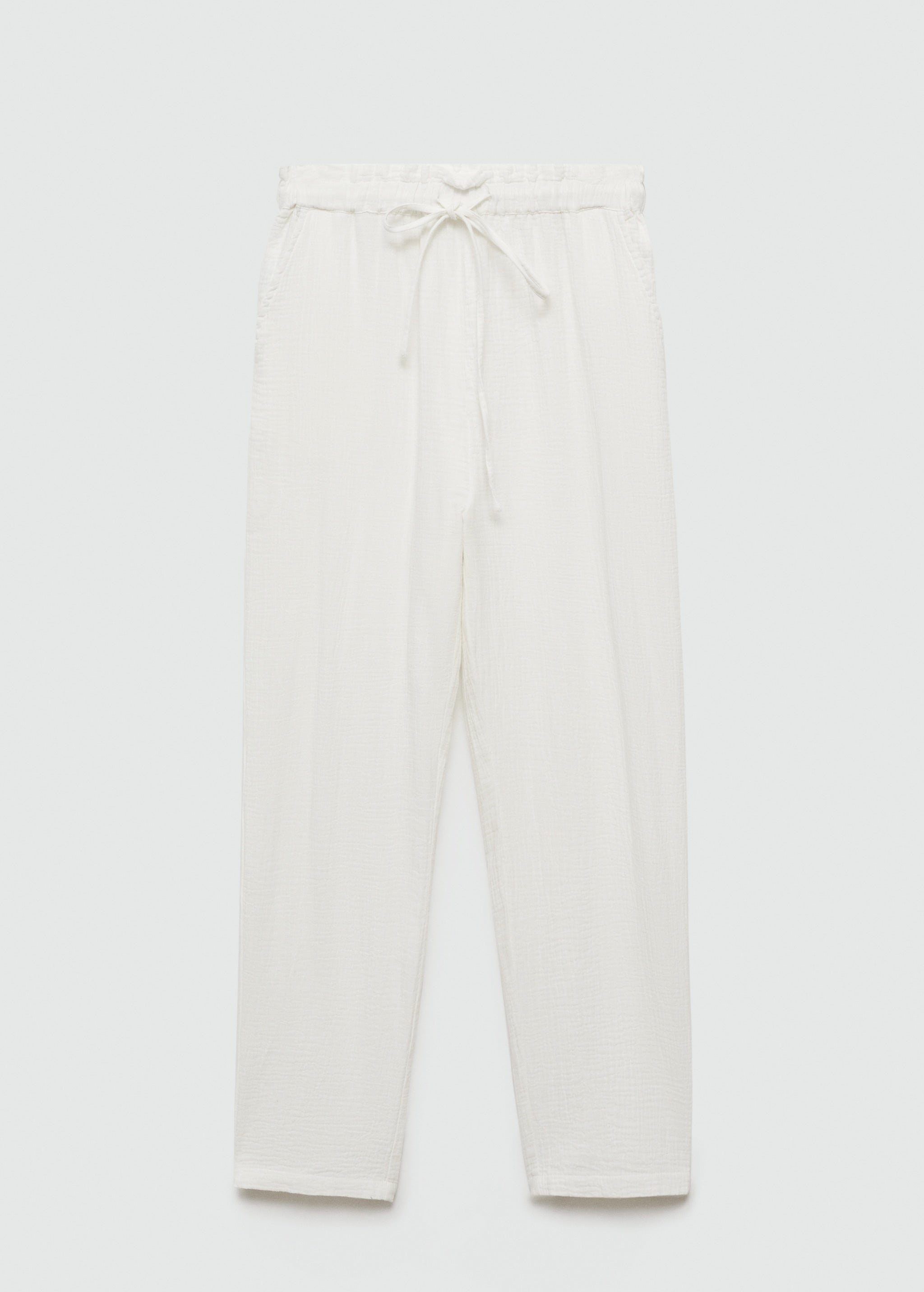 MANGO White Indie Elastic Waist Cotton Trousers UK S
