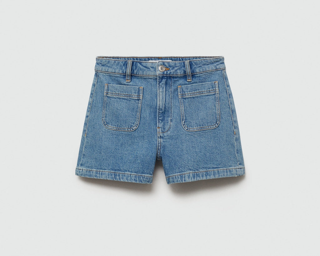 MANGO Blue Clea Denim Shorts With Pockets UK 16