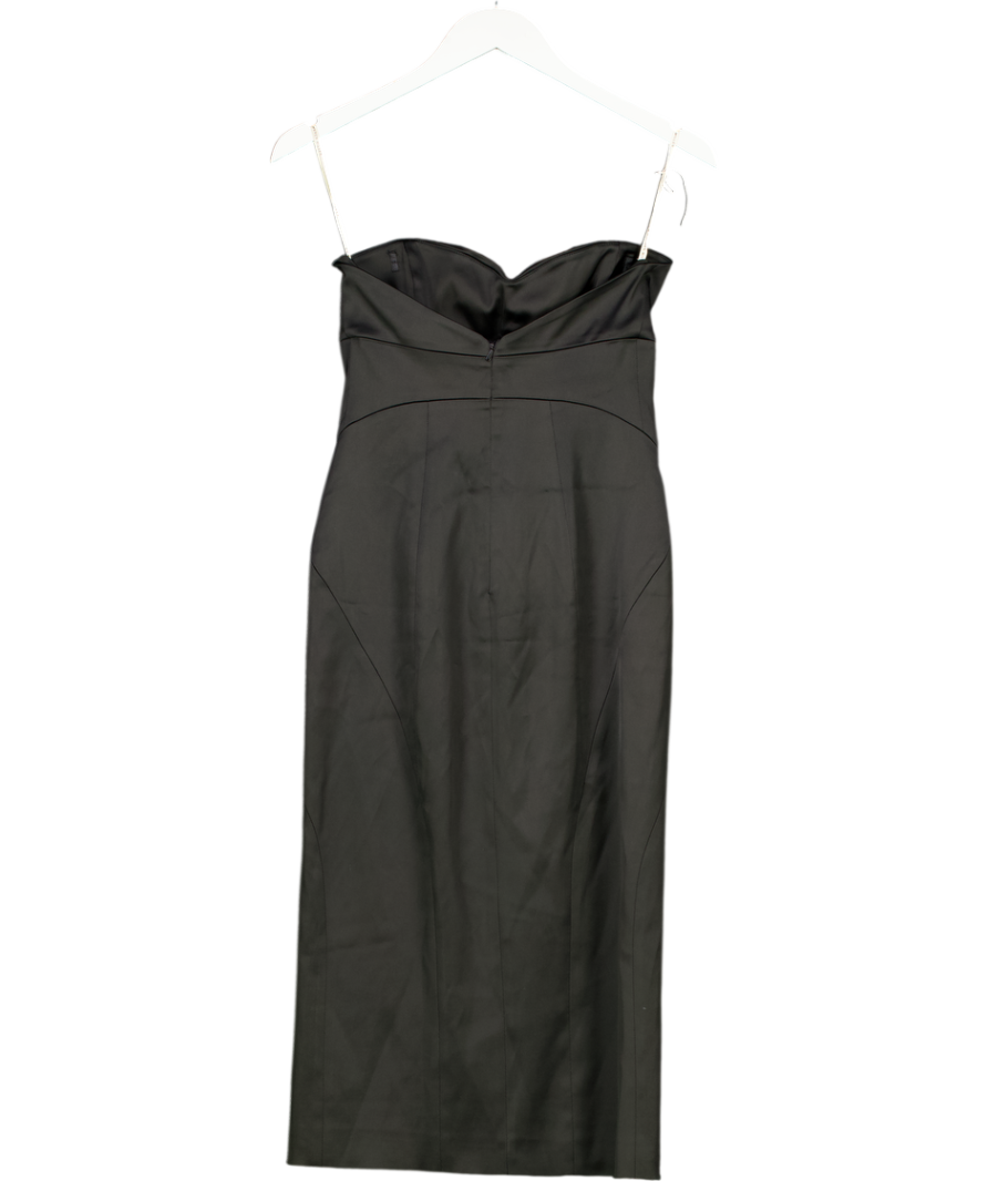 Karen Millen Black Tailored Satin Strapless Midi Dress UK 10