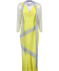 ASOS Lace Cut About Slinky Maxi Dress With Scarf Detail In Lemon Yellow UK XS