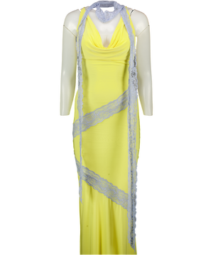 ASOS Lace Cut About Slinky Maxi Dress With Scarf Detail In Lemon Yellow UK XS