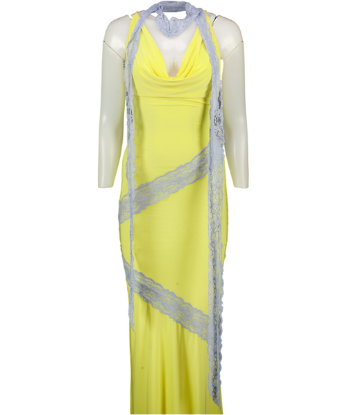 ASOS Lace Cut About Slinky Maxi Dress With Scarf Detail In Lemon Yellow UK XS
