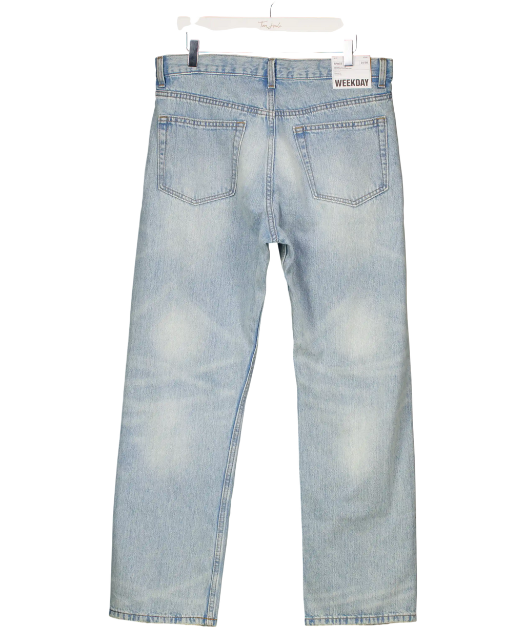 Weekday Blue Space Mid Rise Relaxed Straight Jeans L30 W31
