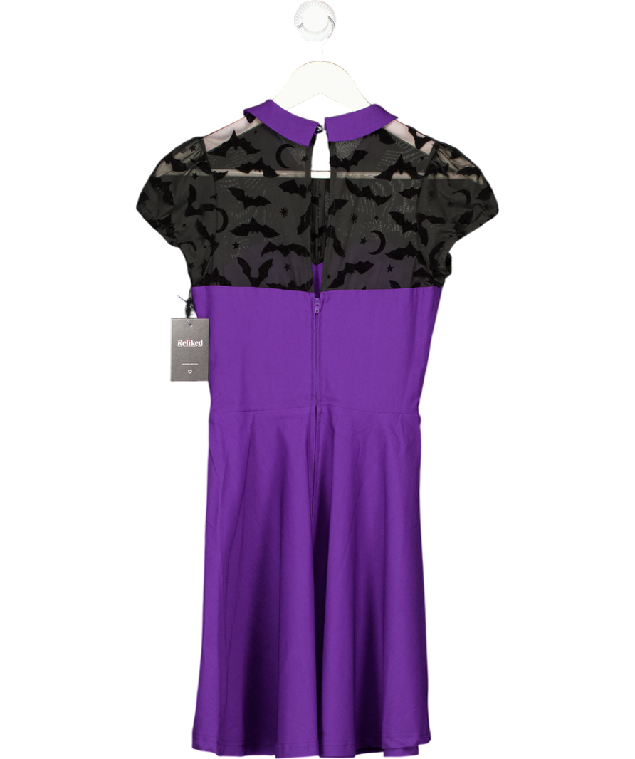 HELL BUNNY Purple / Black Fit & Flare Batsy Dress UK XS