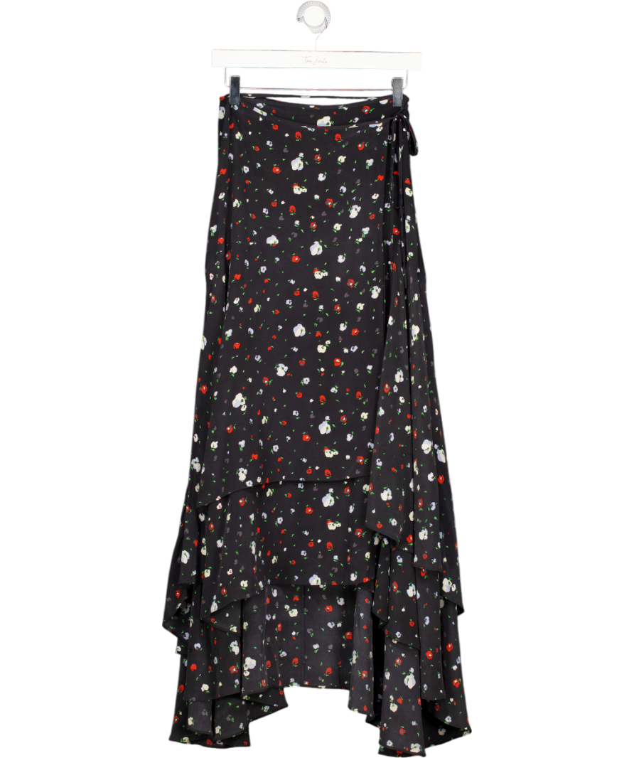 GANNI Black Nolana Silk Wrap Skirt UK 8