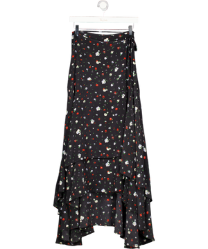GANNI Black Nolana Silk Wrap Skirt UK 8