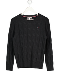 Tommy Hilfiger Black 100% Wool Flag Embroidery Cable Knit Jumper UK M