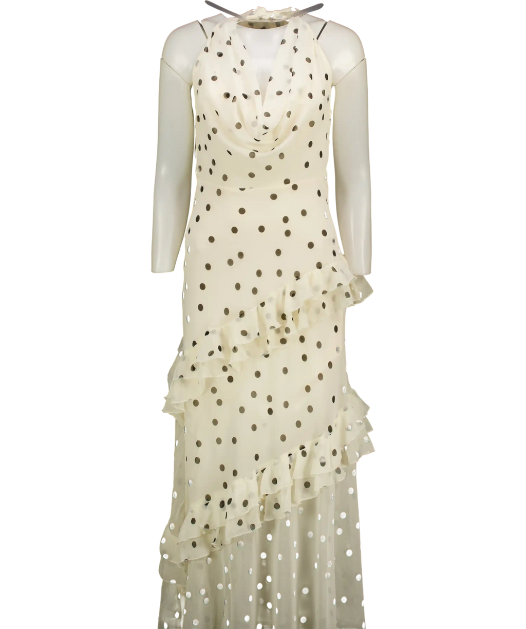 NEW LOOK Off White Polka Dot Cowl Neck Chiffon Midi Dress UK 6