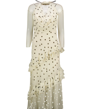 NEW LOOK Off White Polka Dot Cowl Neck Chiffon Midi Dress UK 6
