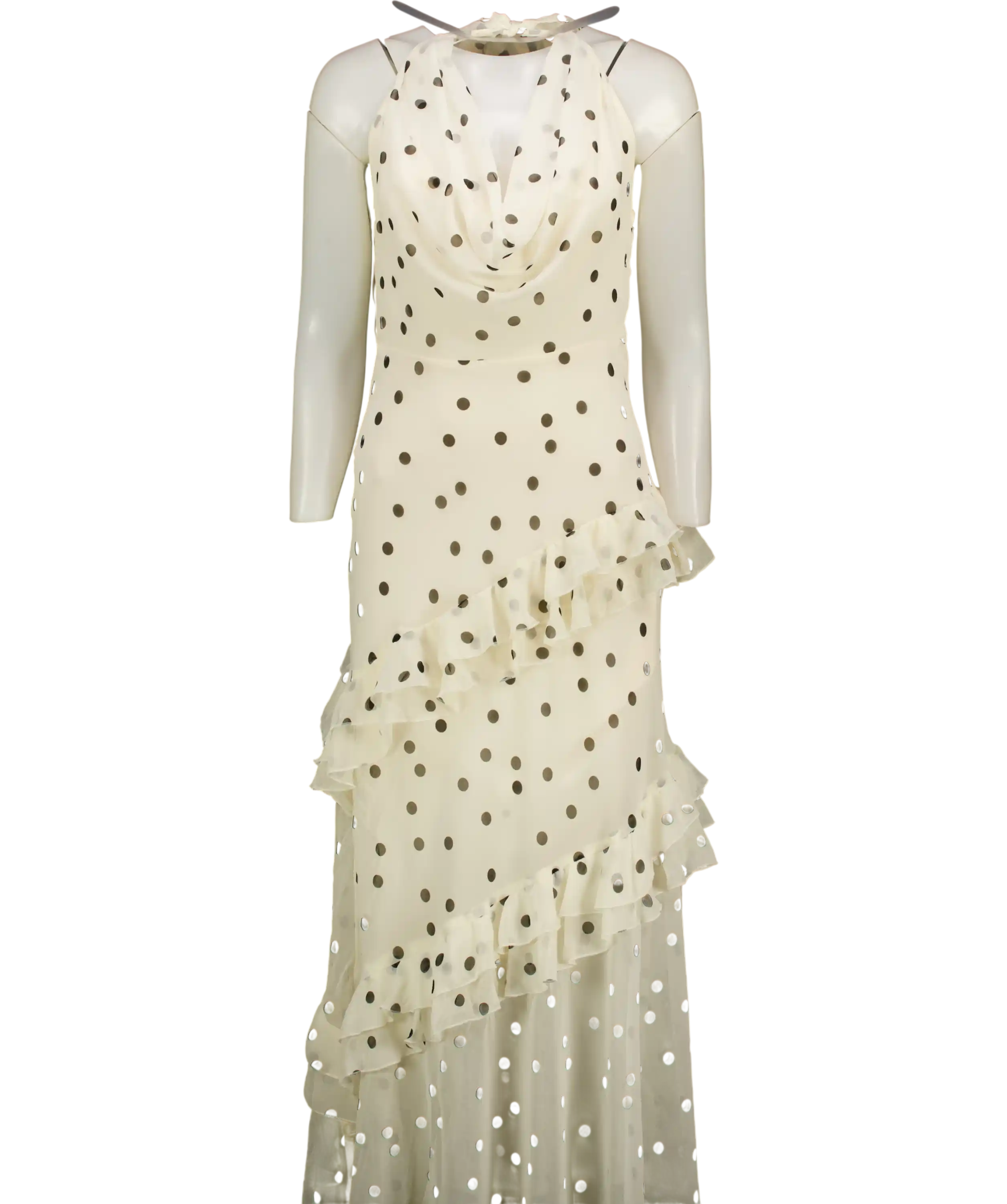 NEW LOOK Off White Polka Dot Cowl Neck Chiffon Midi Dress UK 6