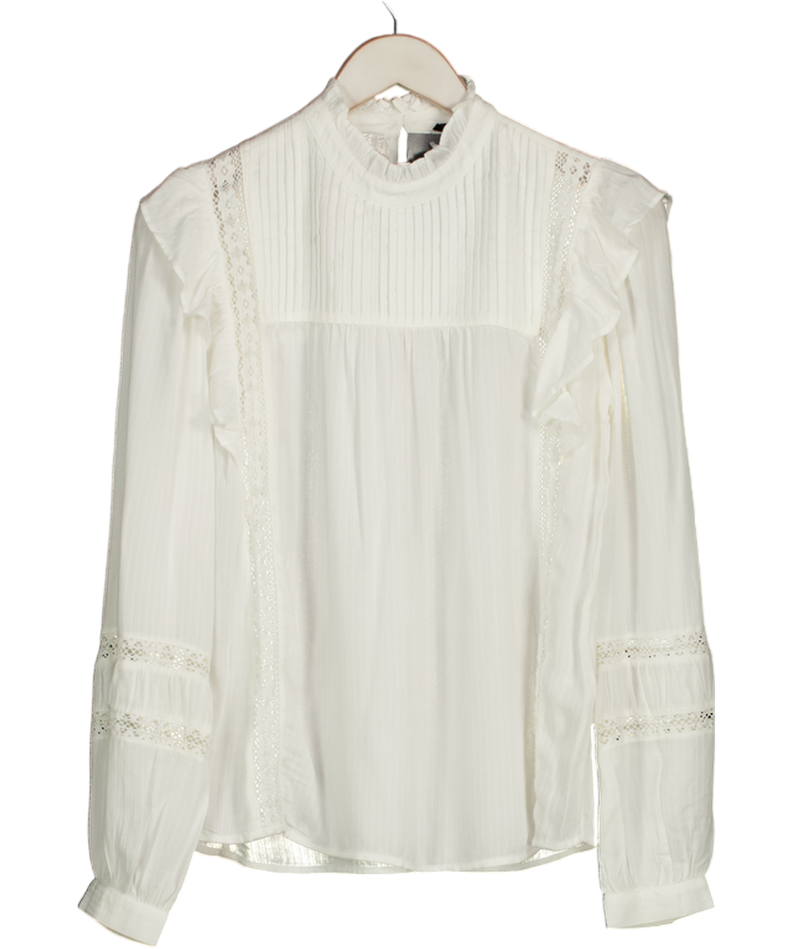 New Look Cream Pintuck Detail Lace Inset Blouse UK 8