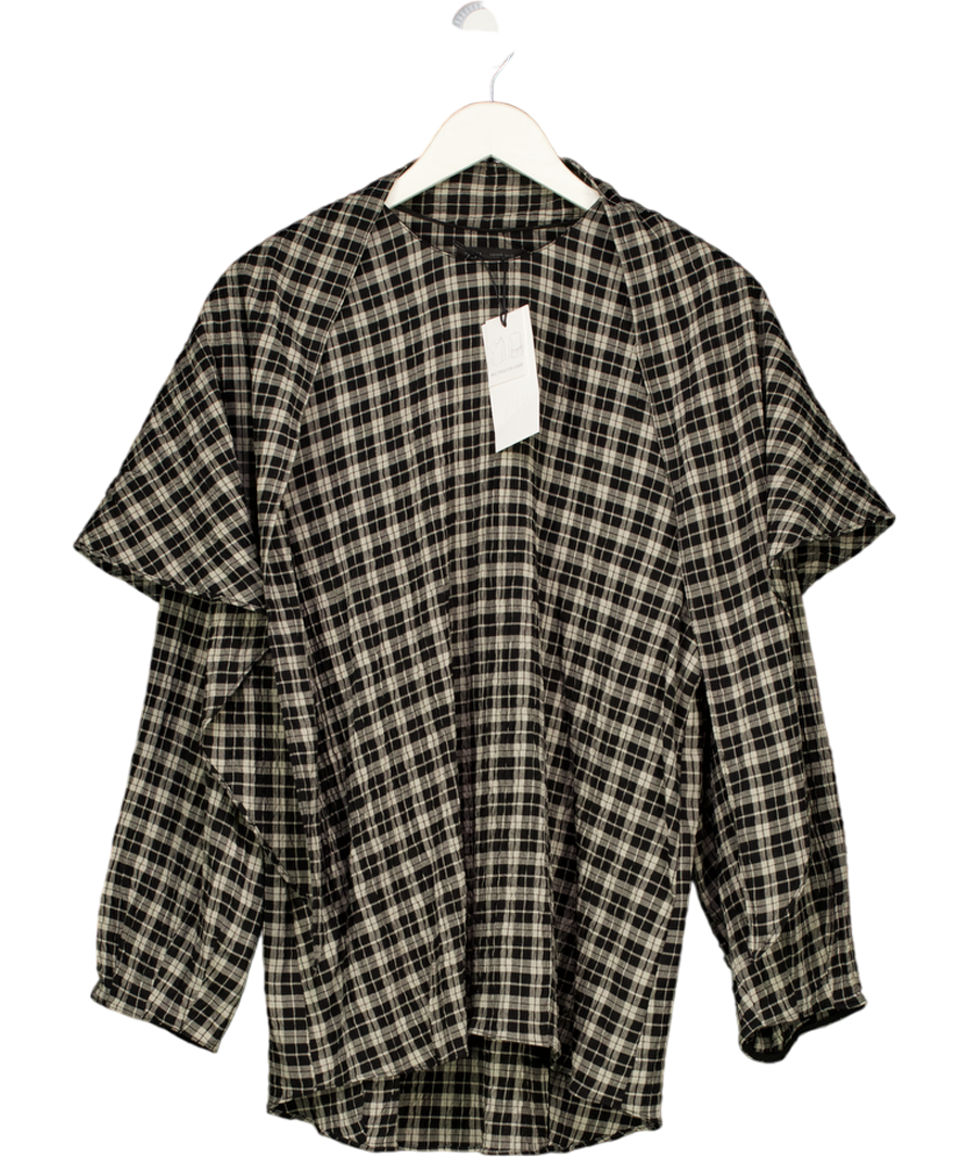 ZARA Black Check Shirt With Multipositional Scarf UK M