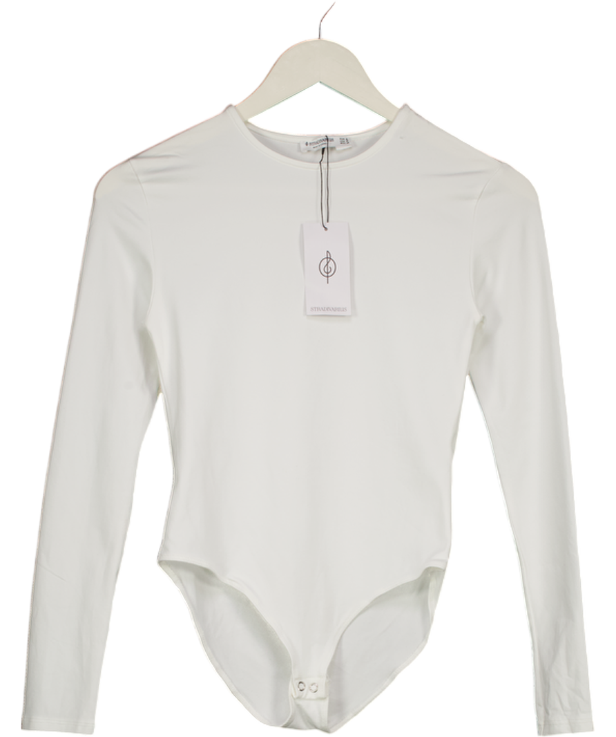 Stradivarius White Long Sleeved Bodysuit UK M