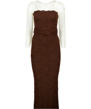CLUB L Massima Brown Lace Bandeau Maxi Dress With Scarf-detail UK 6