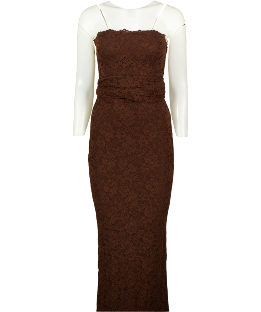 CLUB L Massima Brown Lace Bandeau Maxi Dress With Scarf-detail UK 6