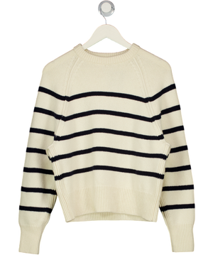 WIGGY KIT Cream / Navy 100% Lambswool Relaxed Fit Wool Striped Jumper UK S