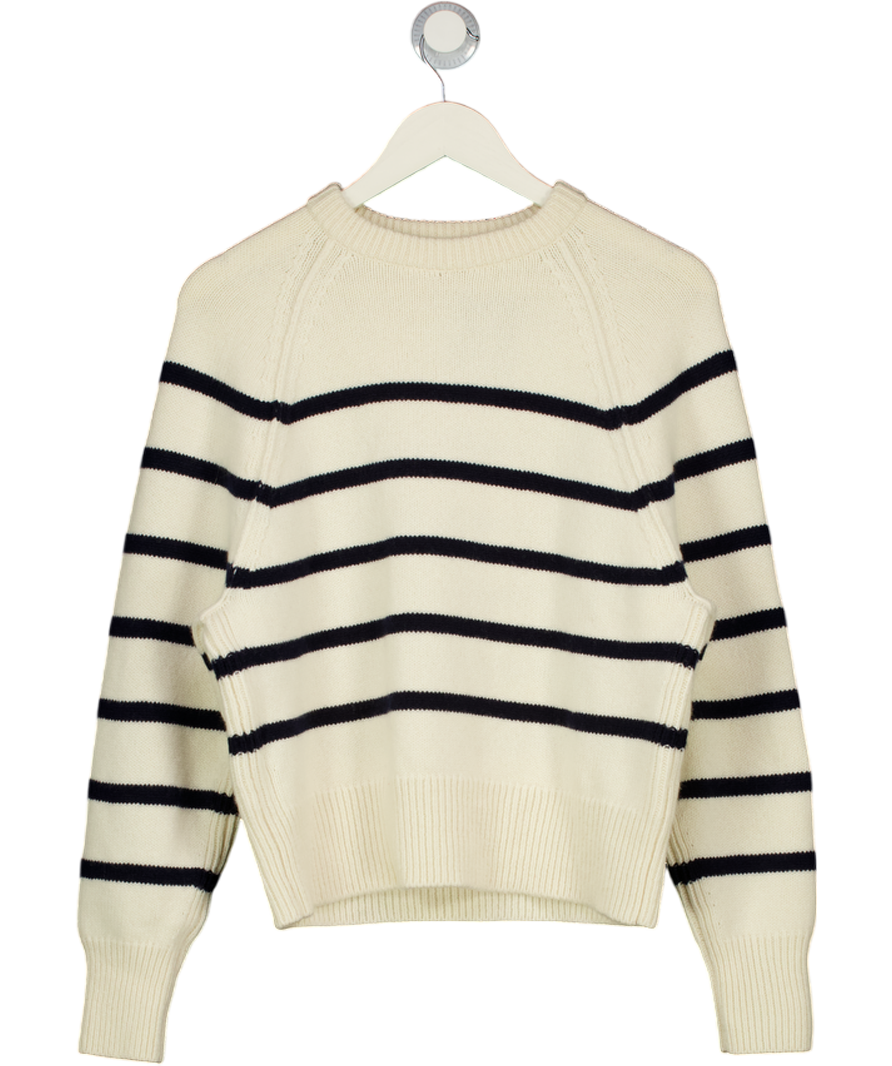 WIGGY KIT Cream / Navy 100% Lambswool Relaxed Fit Wool Striped Jumper UK S