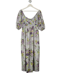 ASOS Lilac Purple Floral Shirred Bodice Midi Dress UK 10