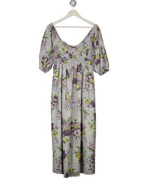 ASOS Lilac Purple Floral Shirred Bodice Midi Dress UK 10