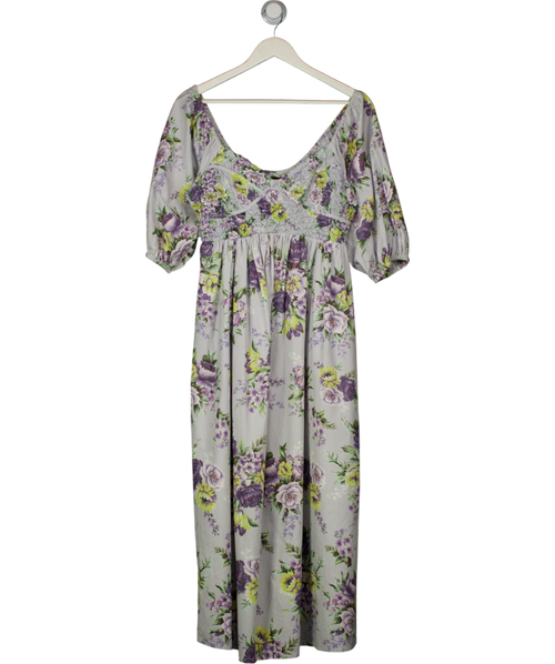ASOS Lilac Purple Floral Shirred Bodice Midi Dress UK 10