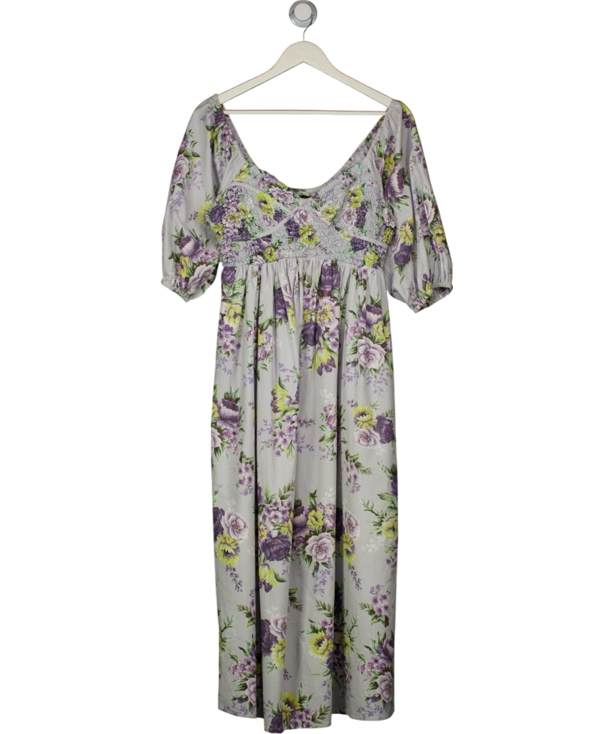 ASOS Lilac Purple Floral Shirred Bodice Midi Dress UK 10