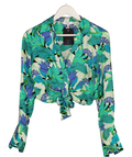 REISS Green Dana Floral Print Tie Front Cropped Blouse UK 6
